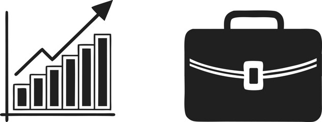 Business and Finance Icons Silhouette Design Set. Silhouette Icons for Business and Finance Graphics. Minimal Business Finance Icons in Silhouette Style