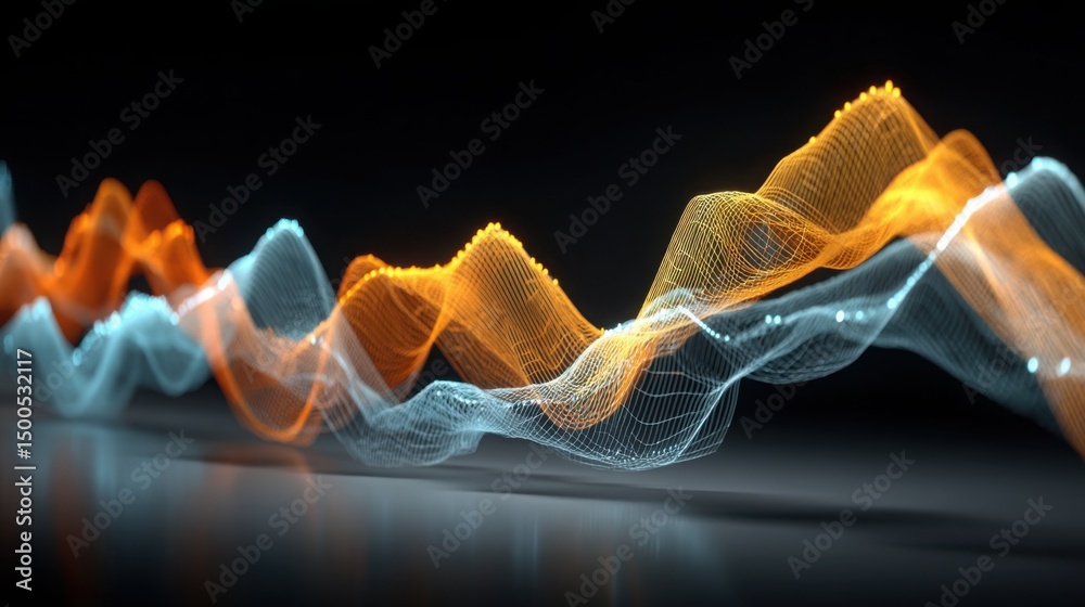Poster captivating wave of light representing quantum-enhanced trader response dynamics at critical market 