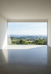 Photo Of A Modern Room With Large Window Overlooking A Scenic Landscape View