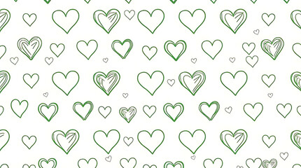 Green Hearts Pattern on White Background