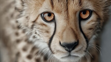 Obraz premium Cheetah's Gaze: Intimate portrait of a cheetah's face, revealing its striking features and piercing gaze, capturing the essence of the wild.