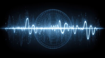 Fototapeta premium Visual representation of a sound wave overlaid with quantum-infused fibonacci trend volatility icon concept