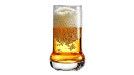 A refreshing glass of beer with a frothy head against a white isolate background.