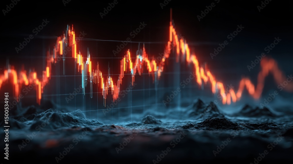 Poster a bar graph displaying data set against a striking red and blue background for visual representation