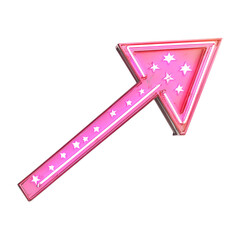 A Glowing Neon Pink Arrow with Starbursts 80s Pop Art Isolated on Transparent Background