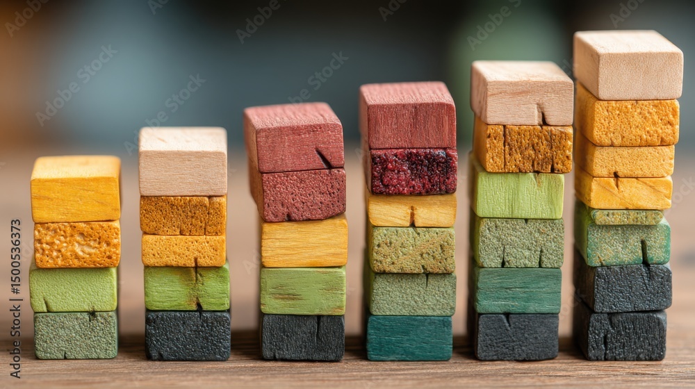 Poster group of colorful wooden blocks arranged in a creative pattern representing economic correction flow