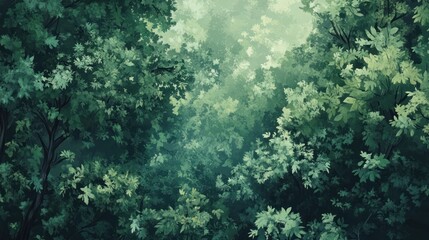 Ethereal Canopy: Digital painting evokes serene woodland atmosphere above