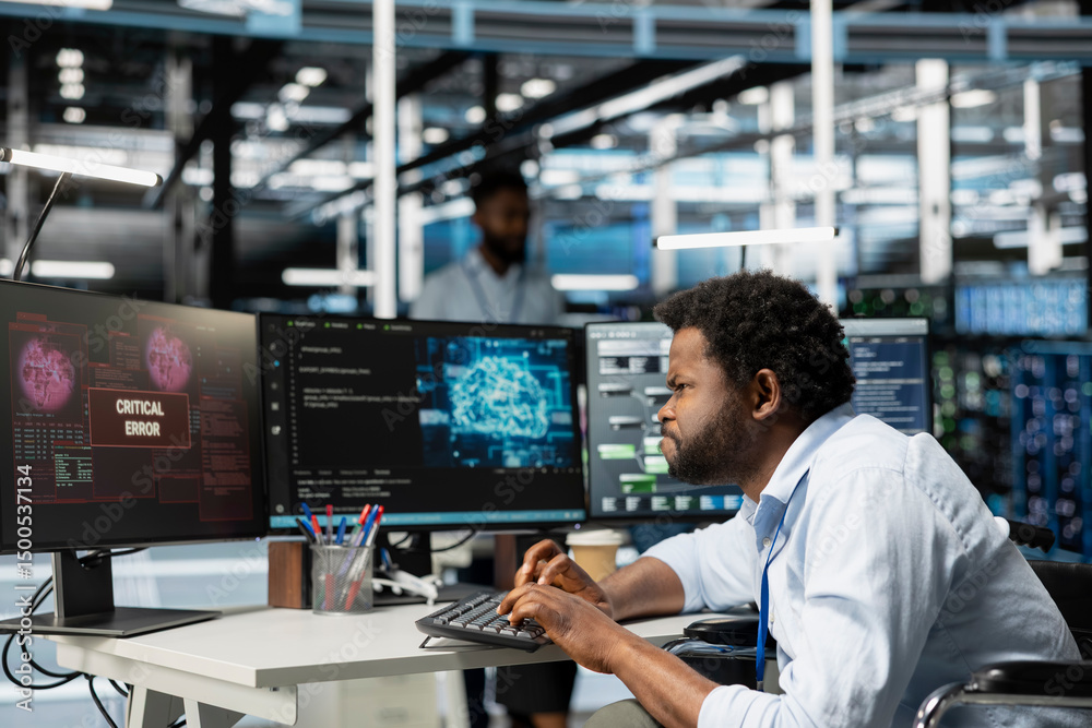 Poster engineer upset by critical error message while setting up data center equipment for artificial intel