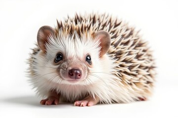 Obraz premium Tiny hedgehog isolated on pure white background, hedgehog, mammal, animal portrait