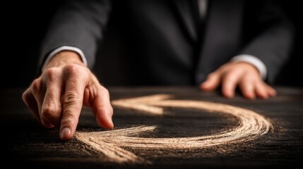 A person's hand gently touching a circle of sand in the context of redefining success and resetting delivery standards