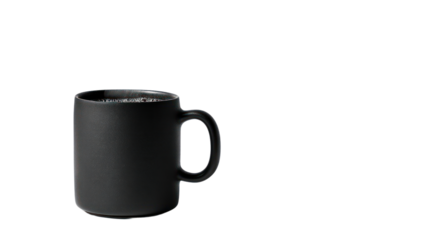 Solid black coffee mug against a white isolated background.