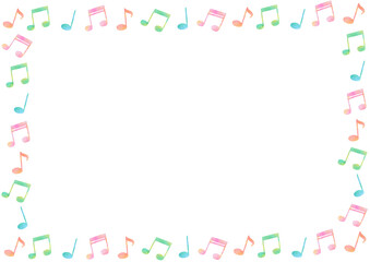 カラフル　音符　音楽　水彩　かわいい　イラスト　フレーム