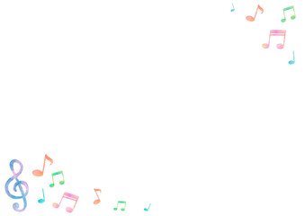 カラフル　音符　音楽　水彩　かわいい　イラスト　フレーム
