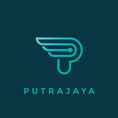 Obraz premium elegant logotype letter P intertwined wing. usable for digital and technology company