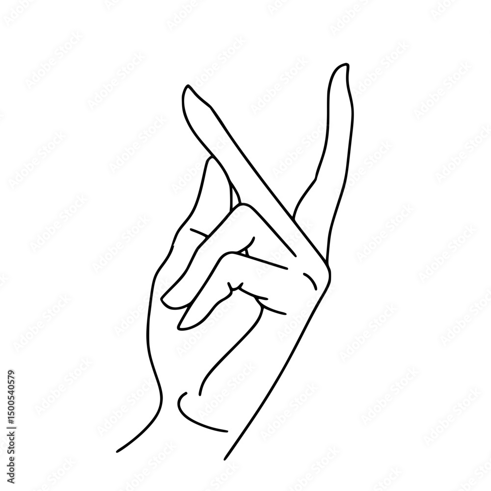 Aufkleber Hand gesture with crossed fingers and index and middle fingers up in minimal vector outline of one line