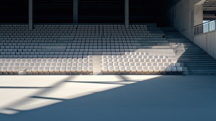 Fototapeta premium Modern Empty Grandstand in Cricket Stadium with Standard Seats and Bright Lighting