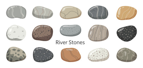 Collection of Twelve Smooth River Stones Various Colors and Patterns