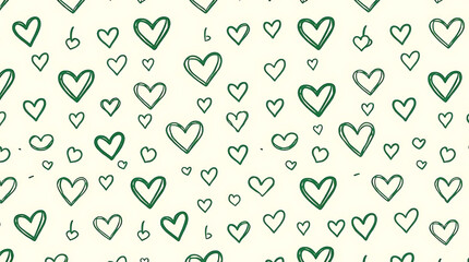 Heart Pattern with Green Outlines on Beige Background