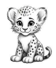 Cute cheetah coloring book page for kids.