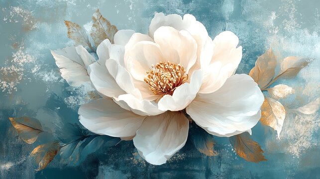 Naklejki AI Generative AI Generated White ink oil paint flower on canvas Artist calm peace romantic love vibe Graphic Art  high resolution   for isolate image