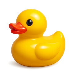 3D render of a cute yellow rubber duck on transparent background, concept for children's toys, bath time, and playful design elements