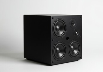 Obraz premium A detailed view of a cube shaped audio speaker with multiple drivers visible