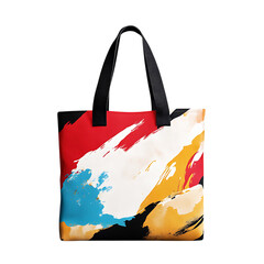 Artistic Canvas Bag with a Bold Graphic Design and Colorful Paint Stroke Isolated on Transparent Background