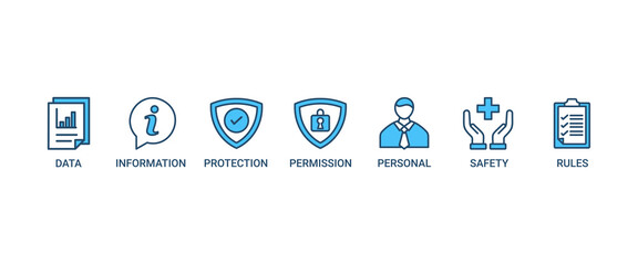 Data protection banner web icon vector illustration concept with icon of data, information, protection, permission, personal, safety and rules
