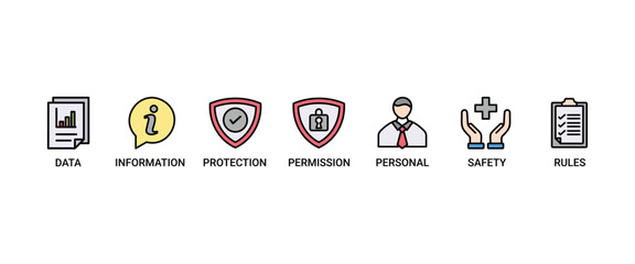 Data protection banner web icon vector illustration concept with icon of data, information, protection, permission, personal, safety and rules