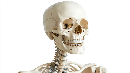 Realistic human skeleton model isolated on a white background, perfect for educational and medical purposes