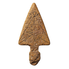 A Neolithic Stone Arrow with a Tree Design Isolated on Transparent Background