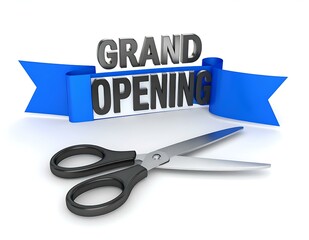 Grand Opening Ceremony Blue Ribbon, Scissors, New Business Launch
