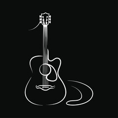 White Line Acoustic Guitar on Black Background