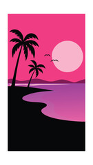 Tropical Beach Scene with Pink and Yellow Gradient