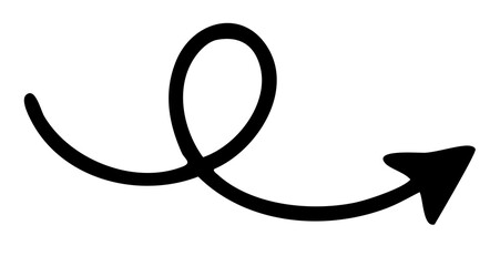 Curled hand drawn doodle right arrow