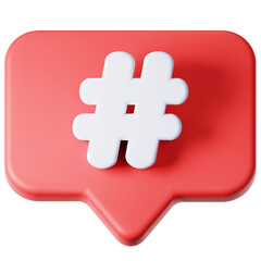 Modern 3D Rounded Hashtag on Red Speech Bubble Communication Icon