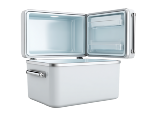 Modern white refrigerator with open doors.