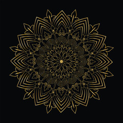 Elegant Golden Floral Mandala on Black Background Decorative Design for Print or Digital Use