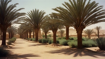 Fototapeta premium Potrait of dates garden in the desert AI Generated Image