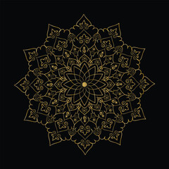 Ornate Golden Mandala on Black Background Intricate Floral Design for Relaxation and Meditation