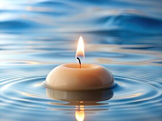 Floating Candle in Calm Blue Water