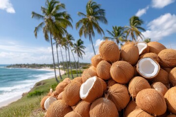 Coconut Harvest on Tropical Beach