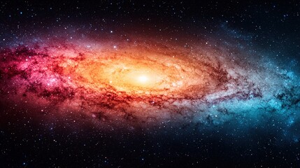 Fototapeta premium Stunning close-up of the andromeda galaxy, revealing vibrant cosmic colors, intricate celestial patterns, and expansive negative space