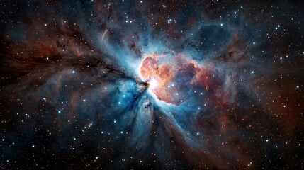 Obraz premium Swirling cosmic patterns of vibrant blue, purple, and orange hues create a breathtaking deep-space nebula, perfect for astronomy and space exploration themes