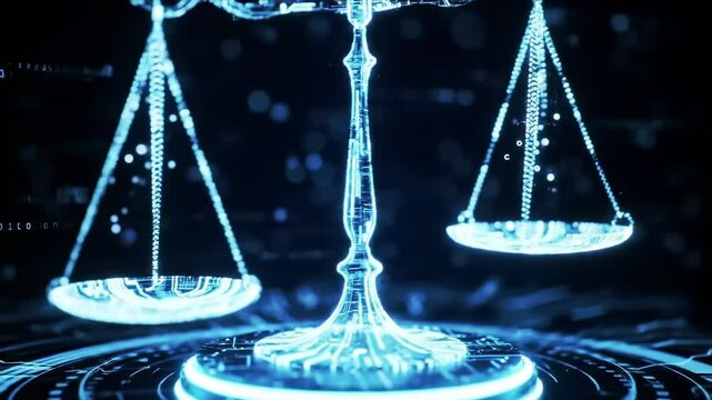 Abstract glowing libra scale on a dark background