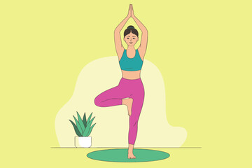 Practicing yoga in calm indoor setting with plants