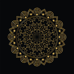 Golden Mandala Design with Intricate Details on Black Background, Elegant and Decorative