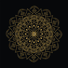 Ornate Golden Mandala Illustration with Intricate Geometric Patterns on a Solid Black Background