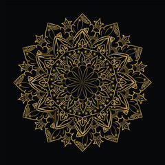 Ornate Golden Mandala on Black Background Decorative Art, Geometric Pattern
