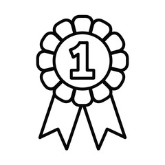 First Place Award Ribbon Icon in Black and White Outline Style